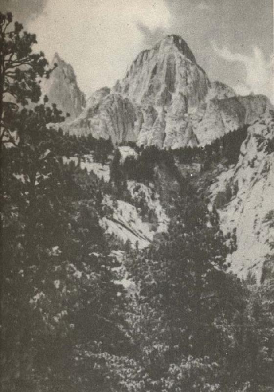 william r clark mount whiney isydandan av sirra nevada bestegs forst 1873 av tre fiskare. oil painting image